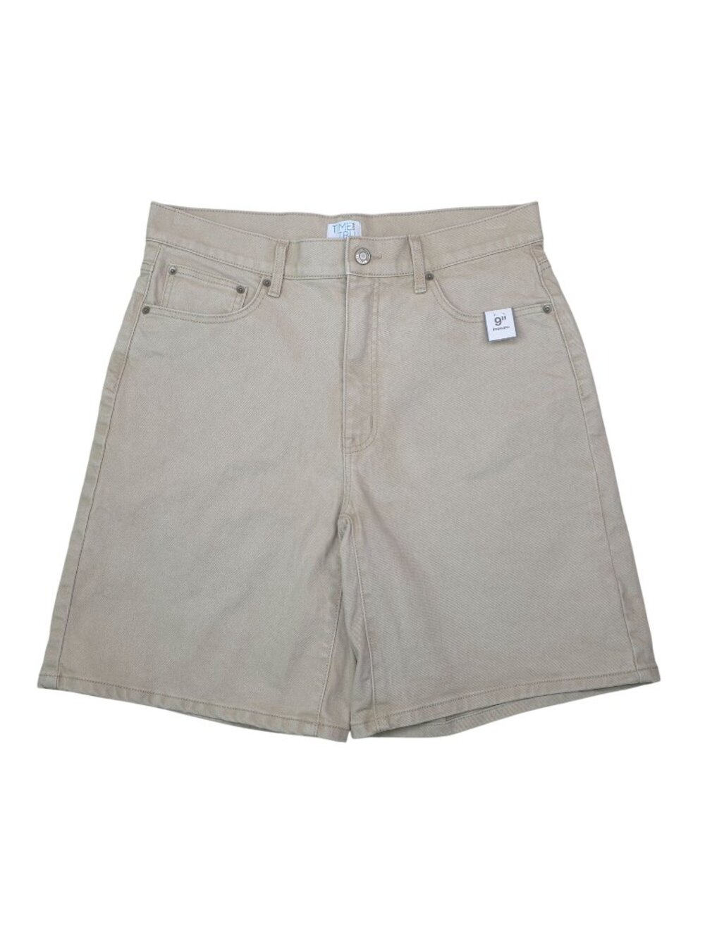 Time And Tru Womens Tan Denim Shorts 9" Inseam Stretch Shorts Size 12 New
